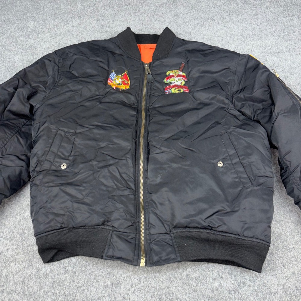Military Bomber Jacket Mens Xl Black USMC Death Before Dishonor Flight Coat L